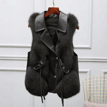 Gilet Femme Fausse Fourrure Élégant Cintrée