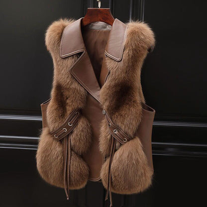 Gilet élégant en fausse fourrure avec cordon et col à revers