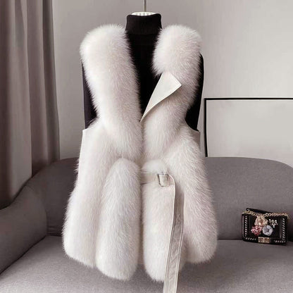 Gilet stylé en fausse fourrure avec fermeture en cuir