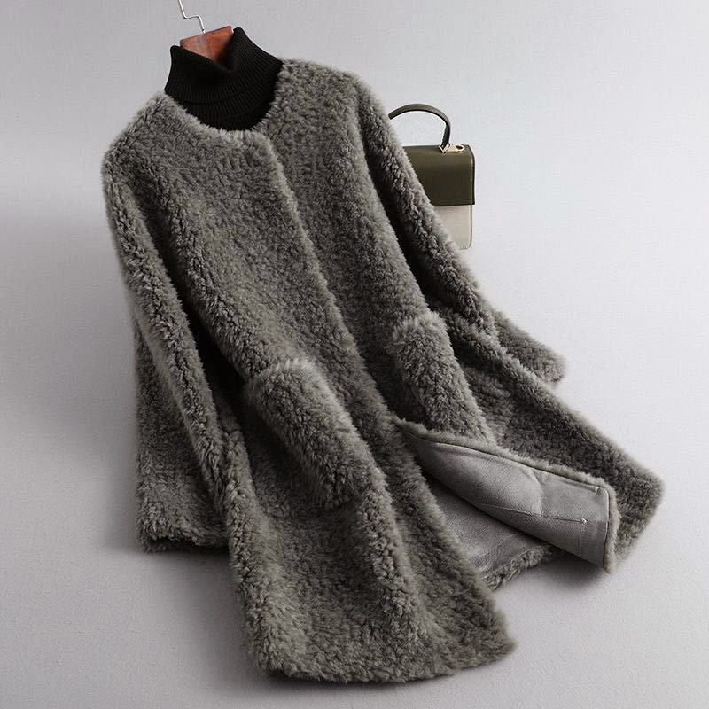 Robe en fausse fourrure douce à col rond