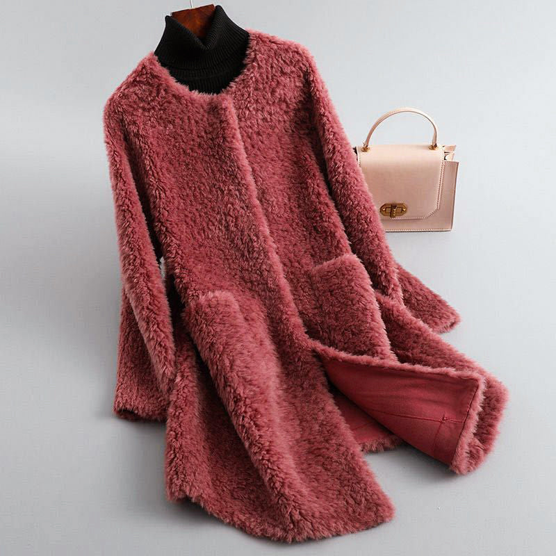 Robe en fausse fourrure douce à col rond