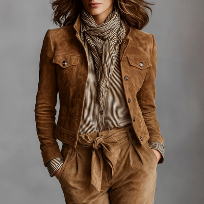 Veste en cuir élégante pour femme avec poches poitrine