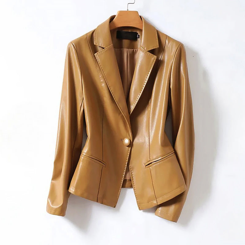 Élégante veste en cuir, blazer à un bouton
