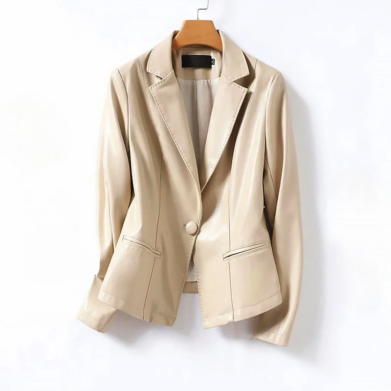 Élégante veste en cuir, blazer à un bouton