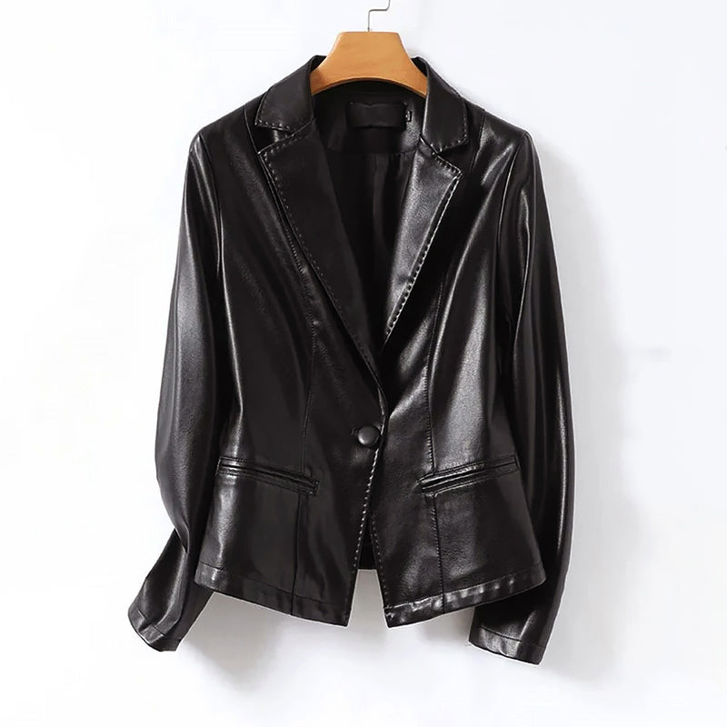 Élégante veste en cuir, blazer à un bouton