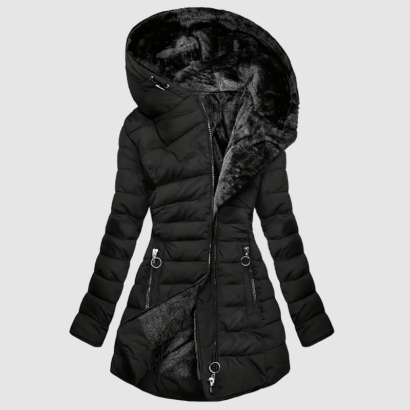 Manteau matelassé à capuche en peluche douce pour femme