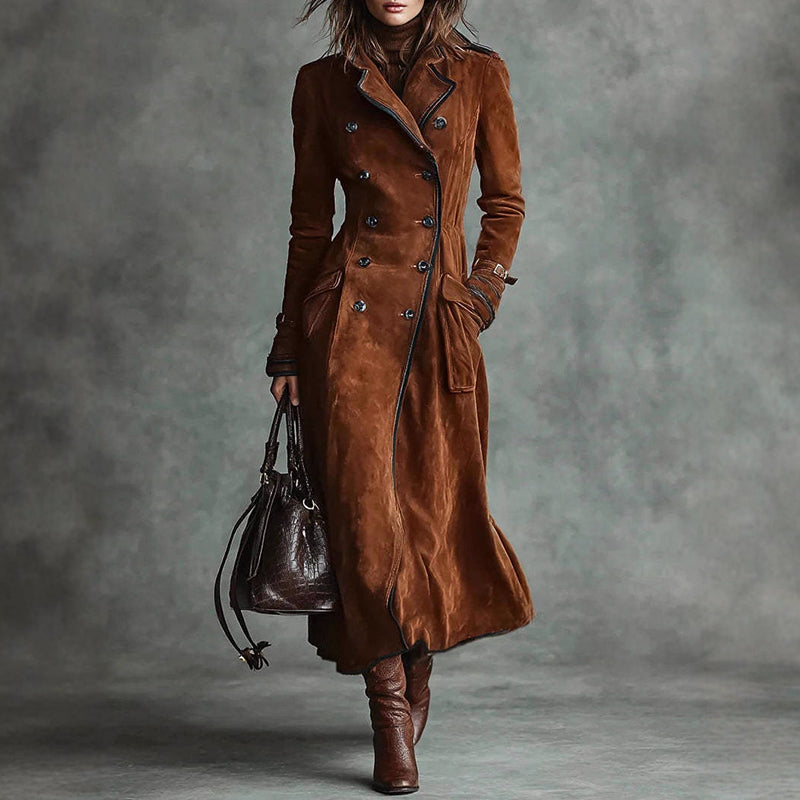 Manteau long en cuir chic à double boutonnage