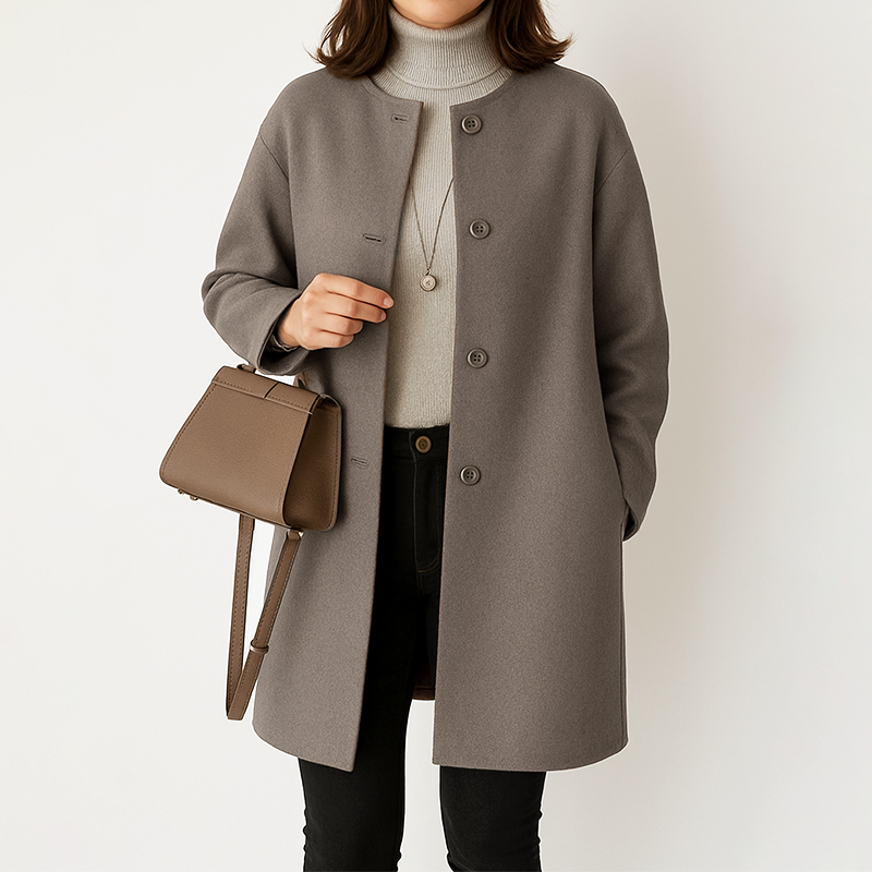 Manteau mi-long femme col rond Coupe