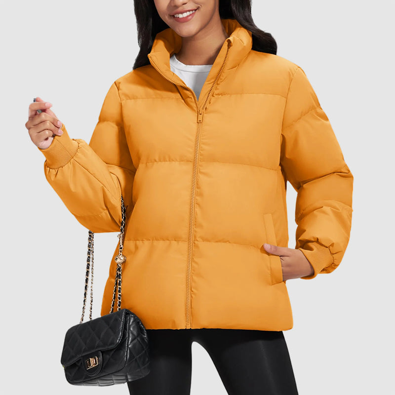 Kurze Daunenjacke Mit Stehkragen Damen - IdealeKleiden