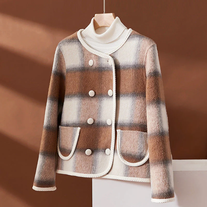 Veste à carreaux tendance mélange de laine contraste