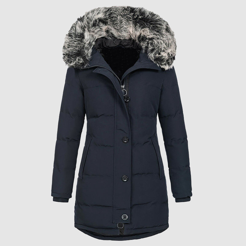 Doudoune slim fit stylée avec capuche en fausse fourrure