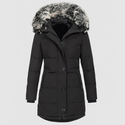 Doudoune slim fit stylée avec capuche en fausse fourrure