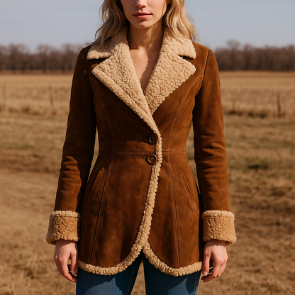 Élégant manteau en similicuir avec col en fausse fourrure