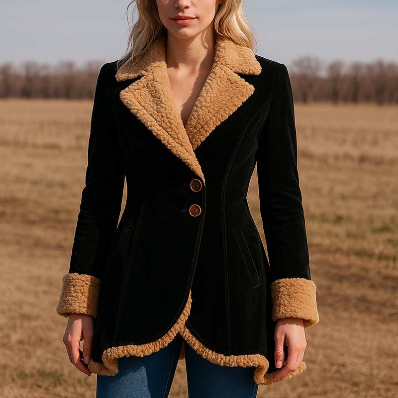 Élégant manteau en similicuir avec col en fausse fourrure