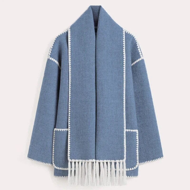 Manteau en laine stylé pour femme avec garniture contrastante