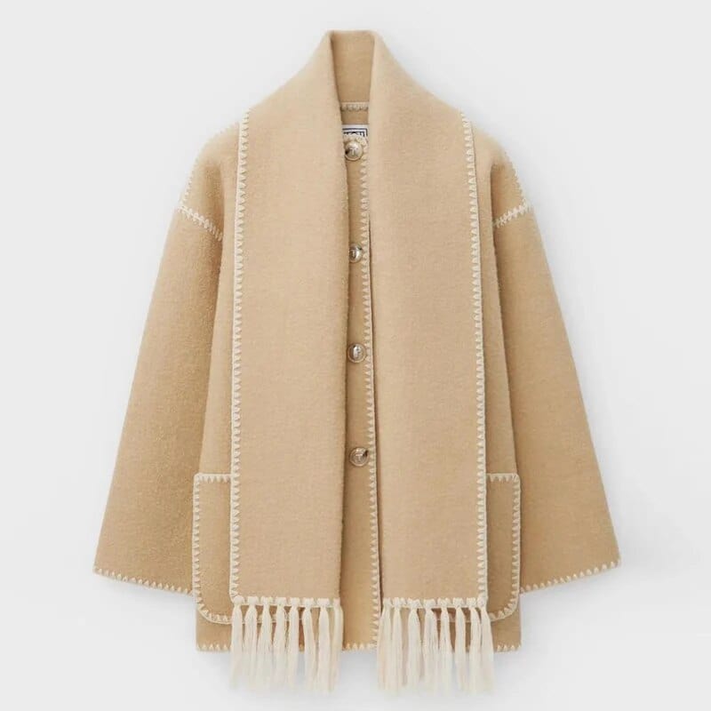 Manteau en laine stylé pour femme avec garniture contrastante