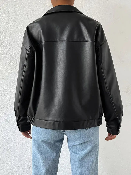 Stylische Lederjacke Reißverschluss Design - IdealeKleiden