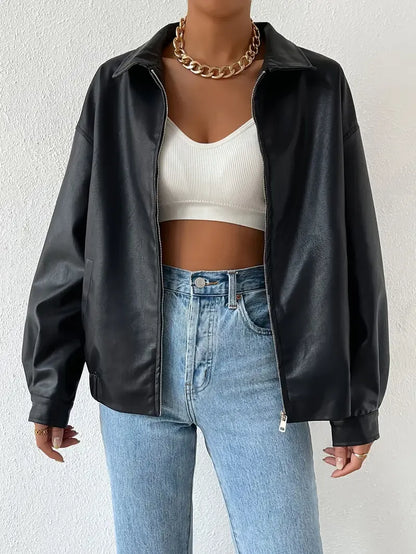 Blouson en cuir stylé avec fermeture éclair