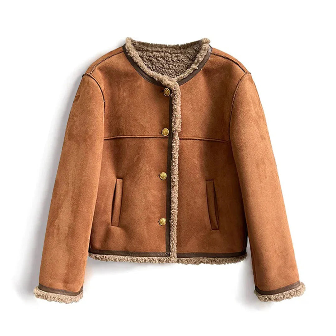 Veste courte en daim Doublée Confortable Vêtement d'extérieur boutonnée