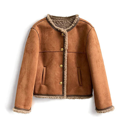 Veste courte en daim Doublée Confortable Vêtement d'extérieur boutonnée