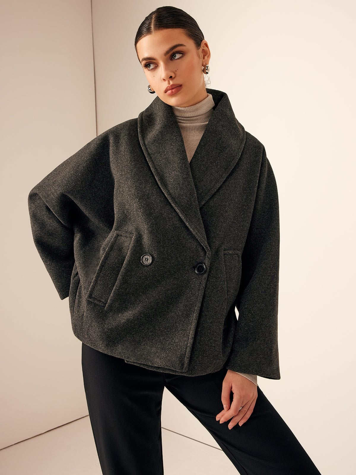 Manteau oversize en laine mélangée, double boutonnage