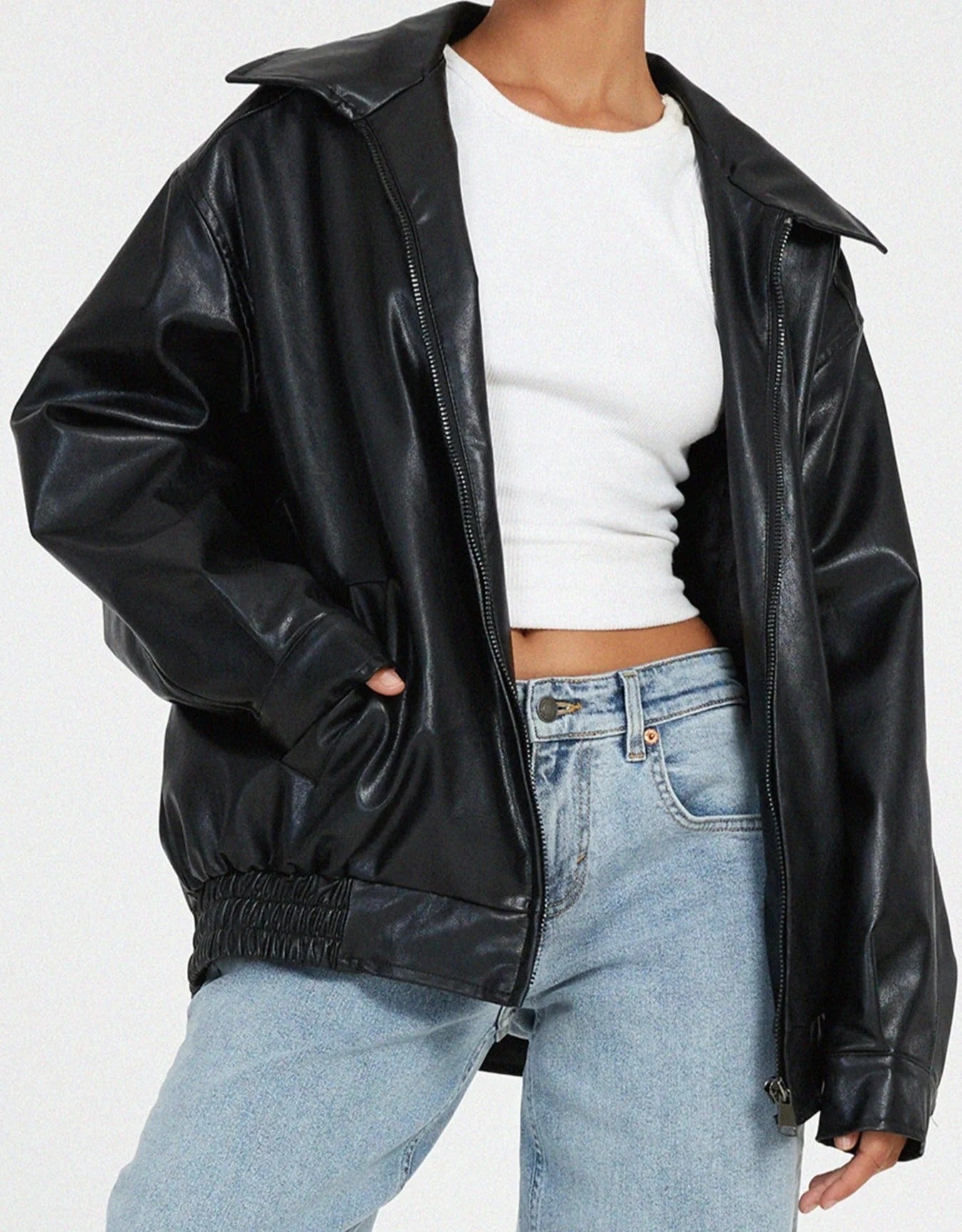 Grande veste en cuir style streetwear fermeture éclair
