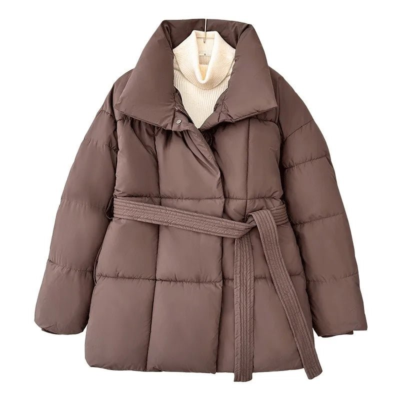 Manteau matelassé long femme chaud hiver avec ceinture