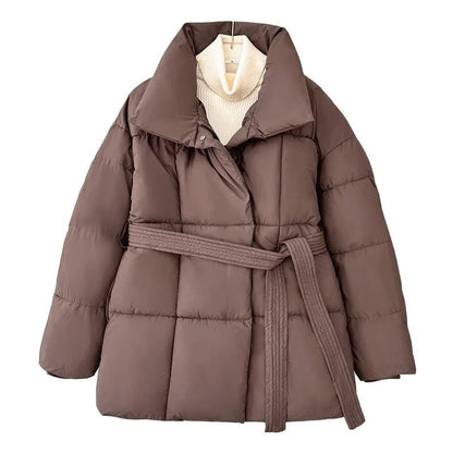Manteau matelassé long femme chaud hiver avec ceinture