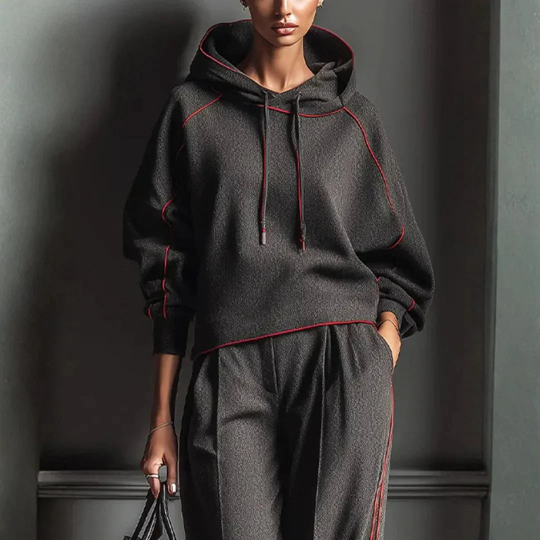 Sweat à capuche élégant noir rouge contrasté