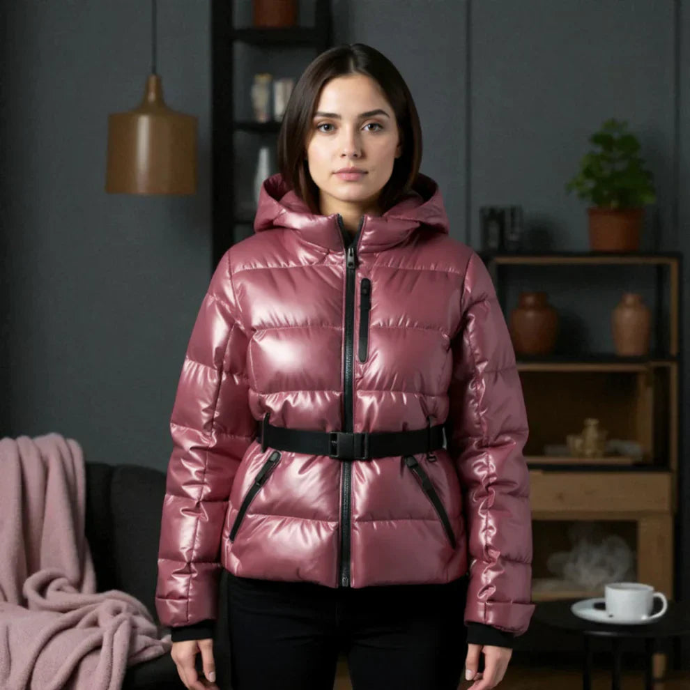 Doudoune matelassée femme chaude capuche ceinture