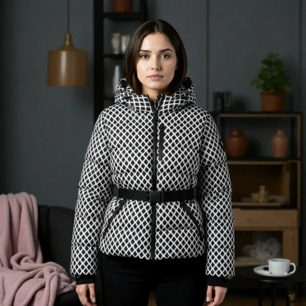 Doudoune matelassée femme chaude capuche ceinture