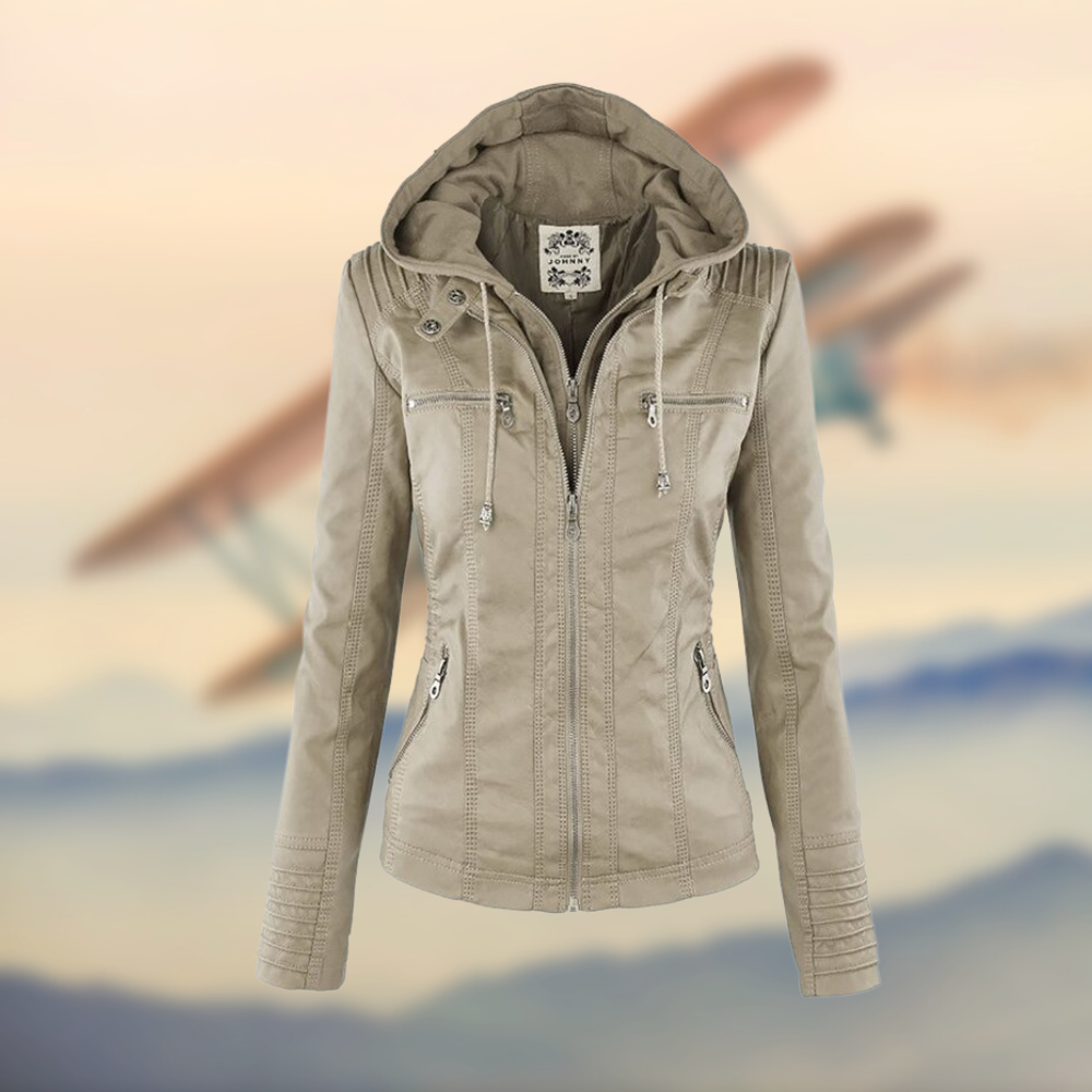 Élégante veste en cuir pour femme coupe slim fermeture éclair