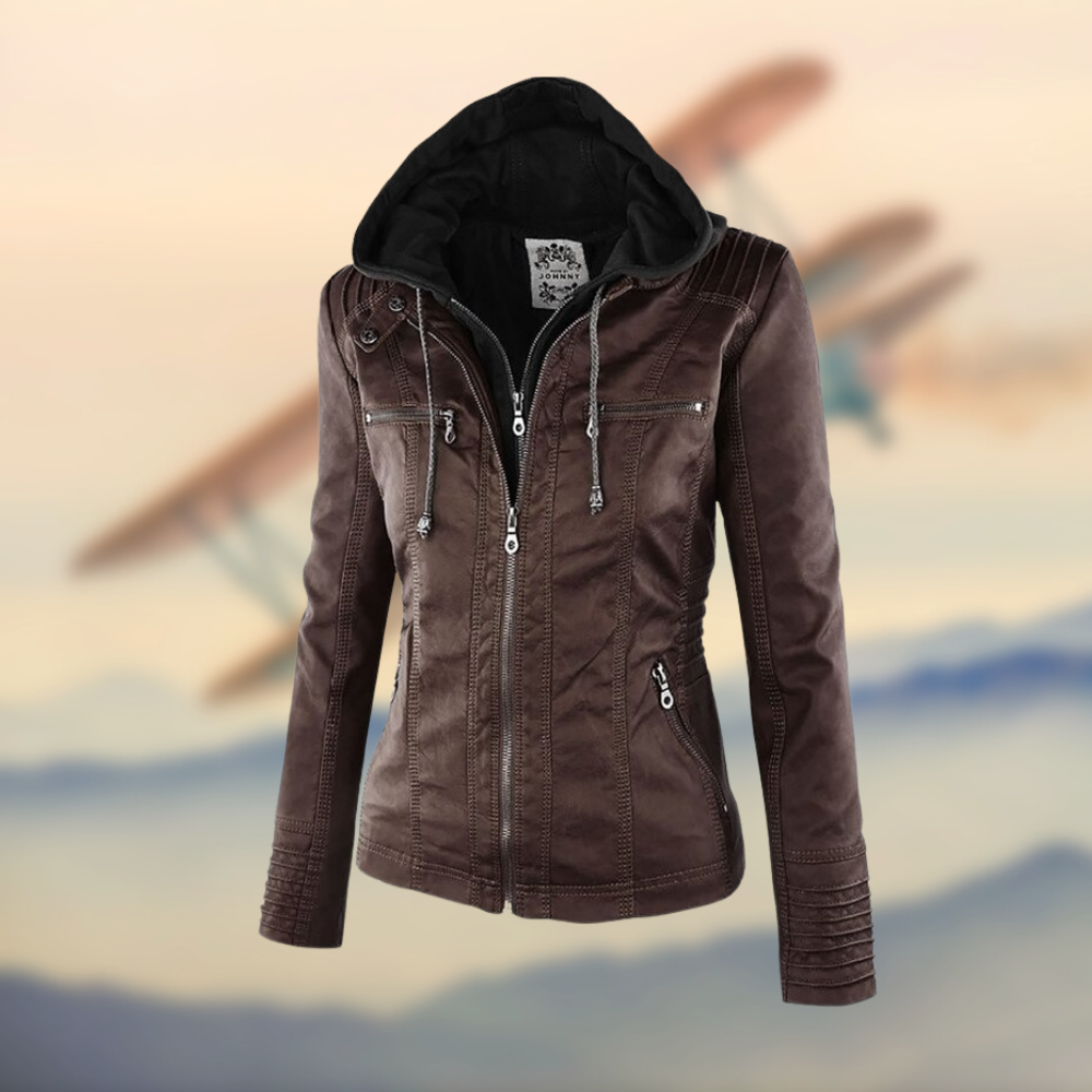 Élégante veste en cuir pour femme coupe slim fermeture éclair