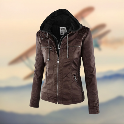 Élégante veste en cuir pour femme coupe slim fermeture éclair