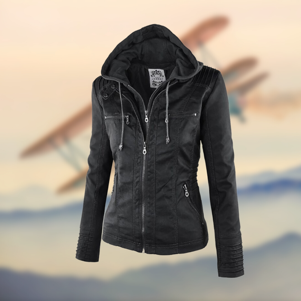 Élégante veste en cuir pour femme coupe slim fermeture éclair