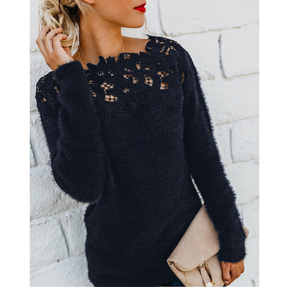 Pull hiver femme motif floral dentelle