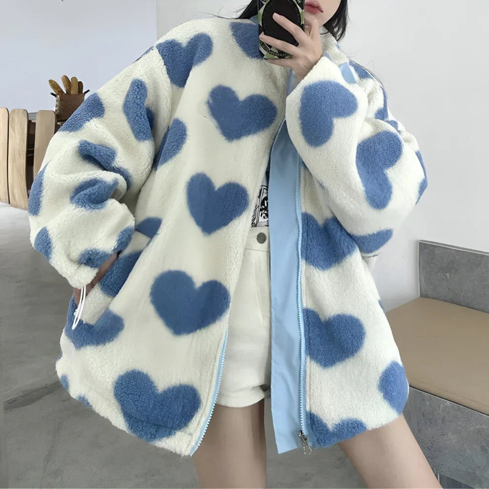 Veste Sherpa Cœur Femme Réversible Chaude