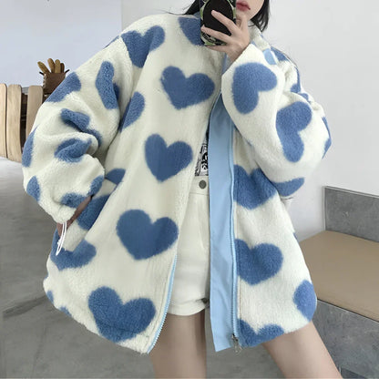 Veste Sherpa Cœur Femme Réversible Chaude