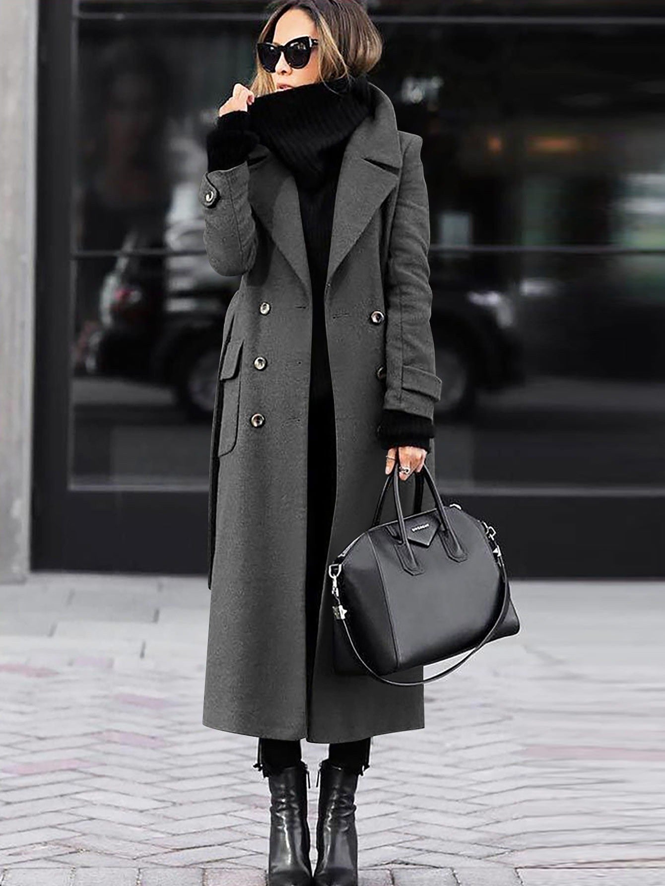 Manteau élégant en laine pour femme - Manteau long d'hiver croisé