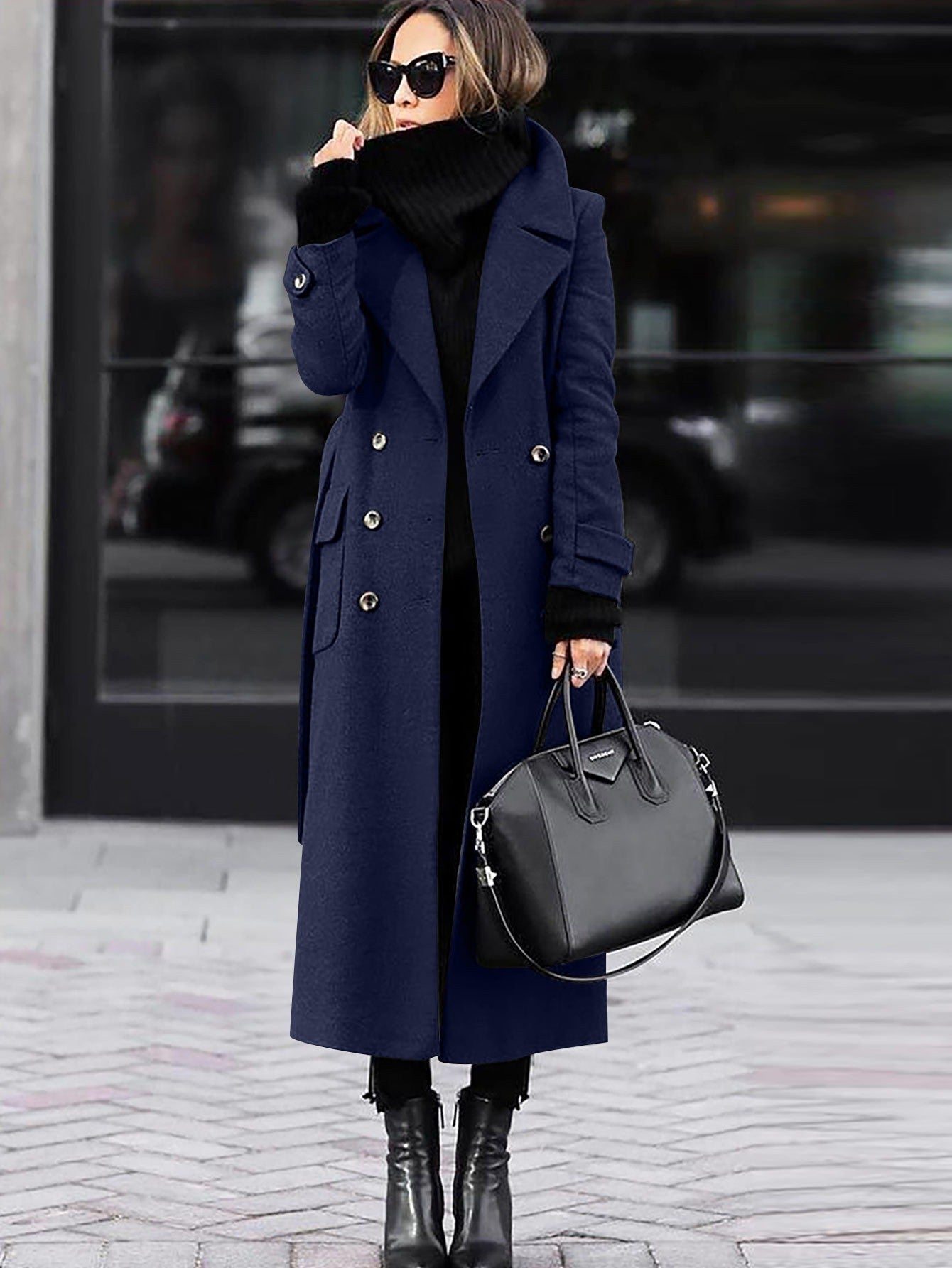 Manteau élégant en laine pour femme - Manteau long d'hiver croisé