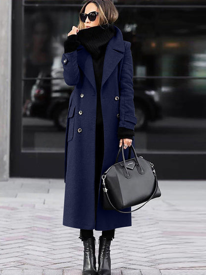 Manteau élégant en laine pour femme - Manteau long d'hiver croisé