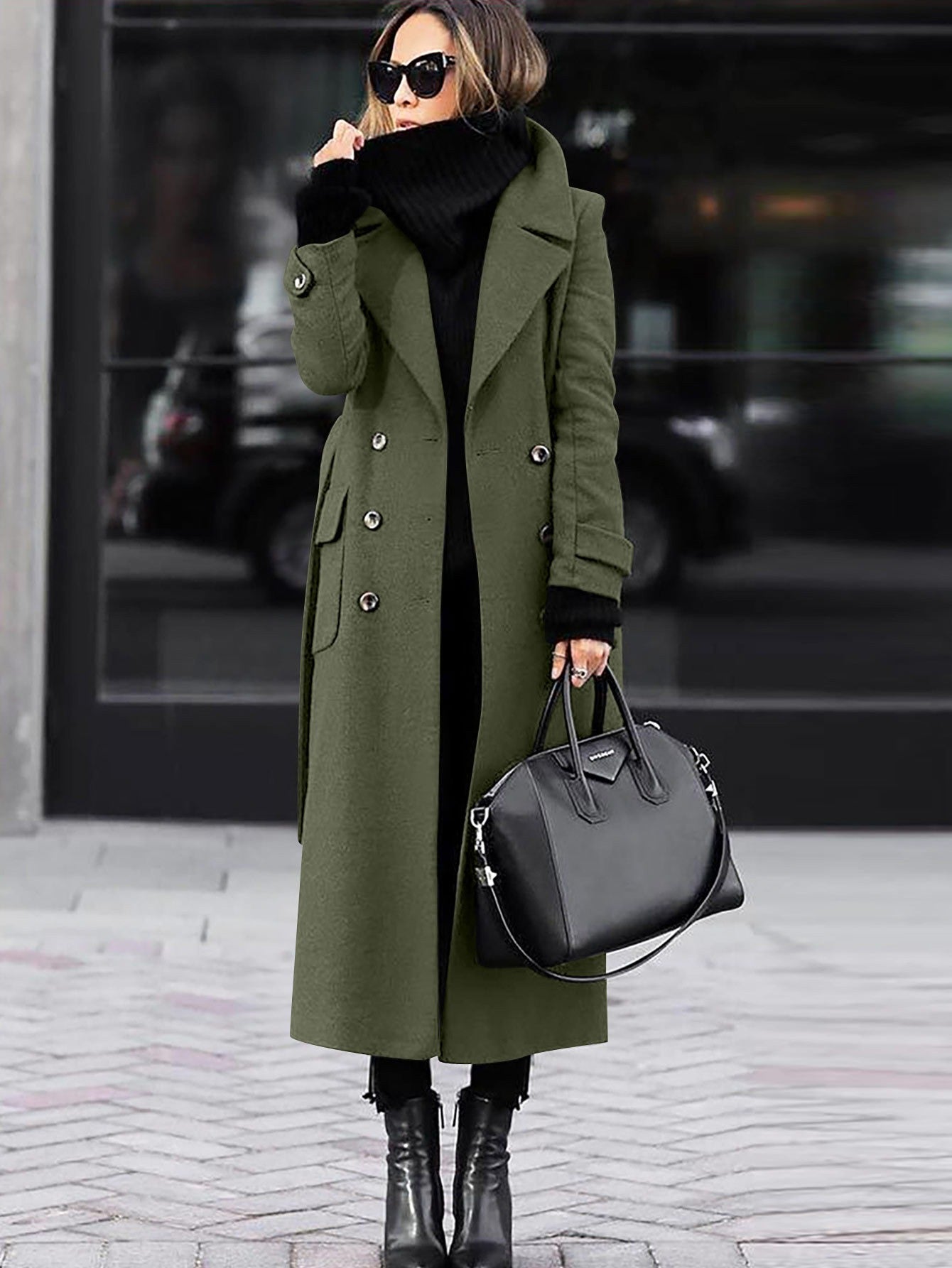 Manteau élégant en laine pour femme - Manteau long d'hiver croisé