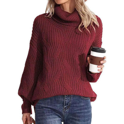 Pull d'hiver pour femme en maille torsadée à col roulé