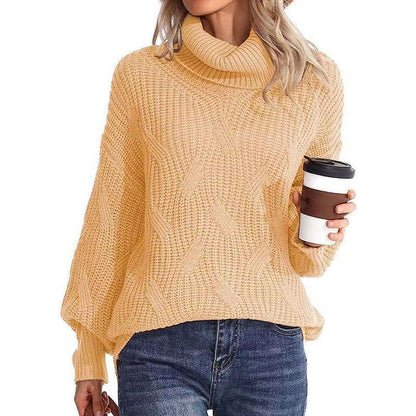 Pull d'hiver pour femme en maille torsadée à col roulé