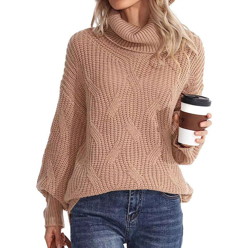 Pull d'hiver pour femme en maille torsadée à col roulé