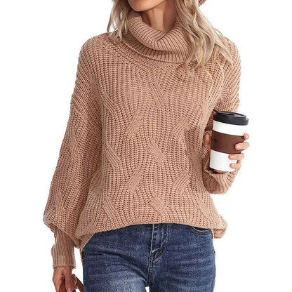 Pull d'hiver pour femme en maille torsadée à col roulé