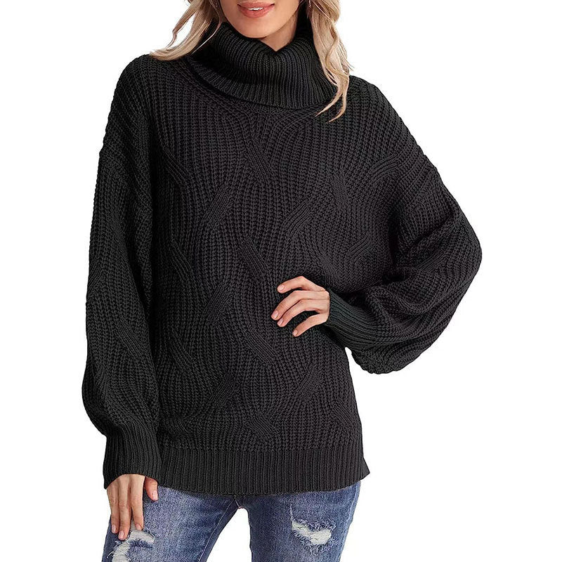 Pull d'hiver pour femme en maille torsadée à col roulé