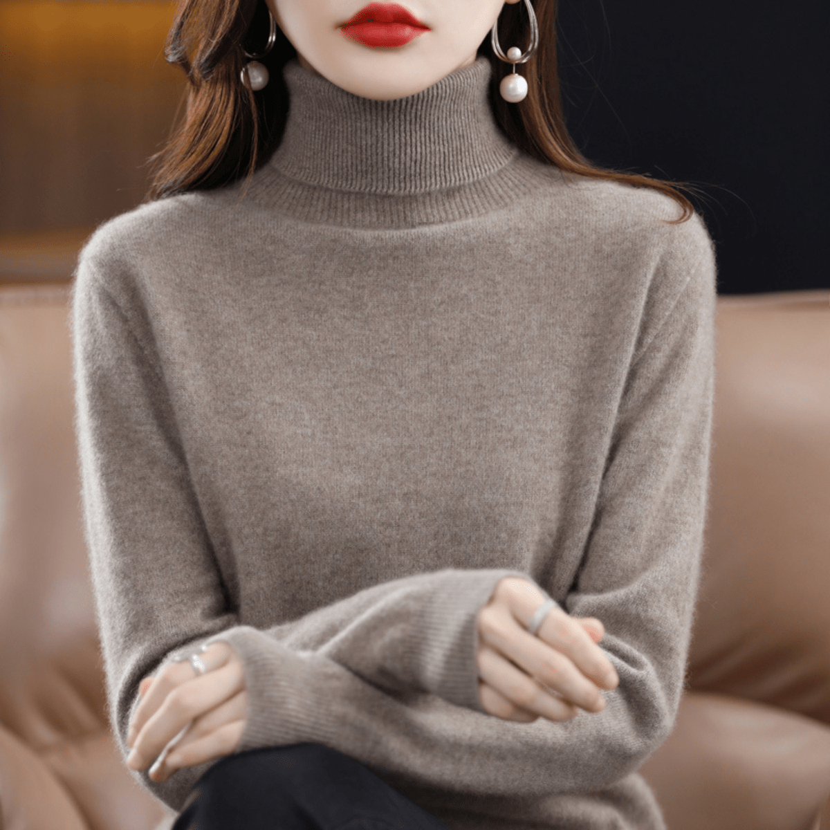 Pull en maille col roulé classique et chaud pour femme