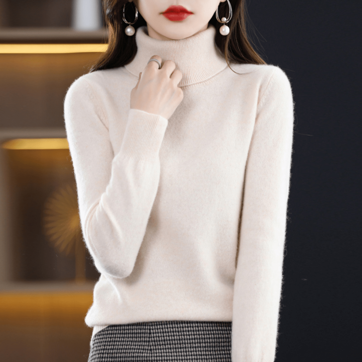 Pull en maille col roulé classique et chaud pour femme