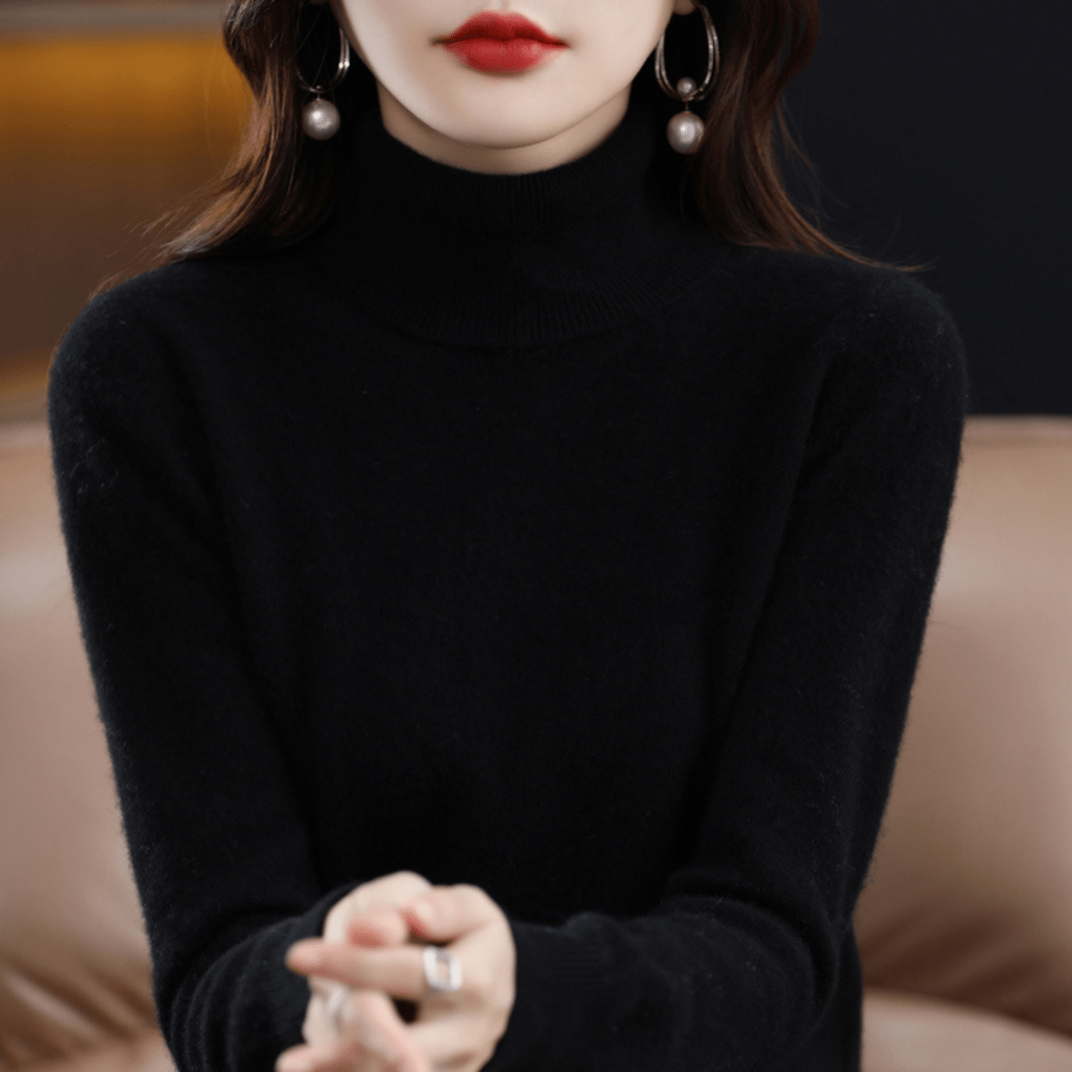 Pull en maille col roulé classique et chaud pour femme